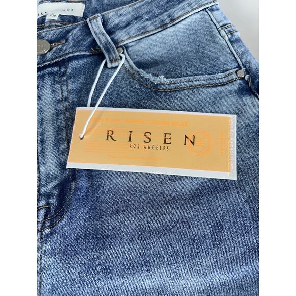 RISEN High Rise Distressed Ripped Wide Leg Baggy Jeans 7/28 Medium Wash - Picture 4 of 16